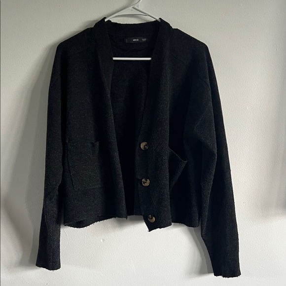 Mango / MNG Dark Gray Women's Cropped Button-Down Cardigan - Picture 1 of 7